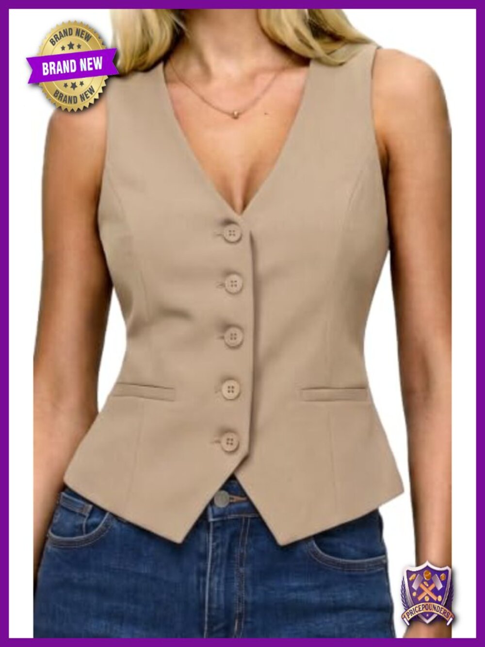 ELLEVEN High Stretch Knit Blazer Vest Top V-Neck Sleeveless